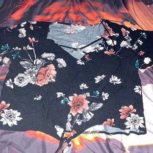 Black Criss Cross Flowered Top